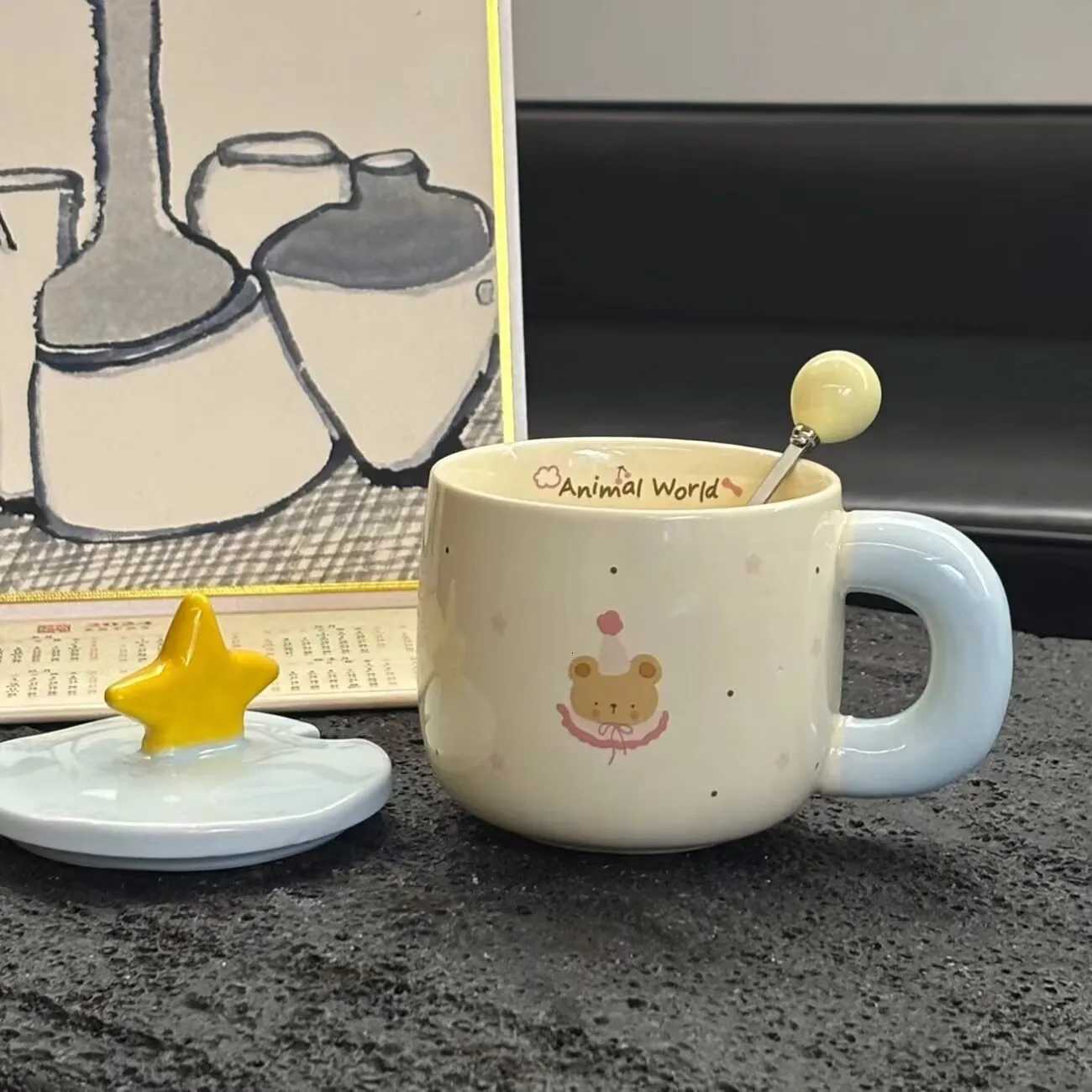 Cute Star Lid Cup Cartoon Ceramic Mug Ceramic Coffee Cups Cup for Tea Original Mugs Drinkware Personalized Gift Christmas Funny M251206 - view 3