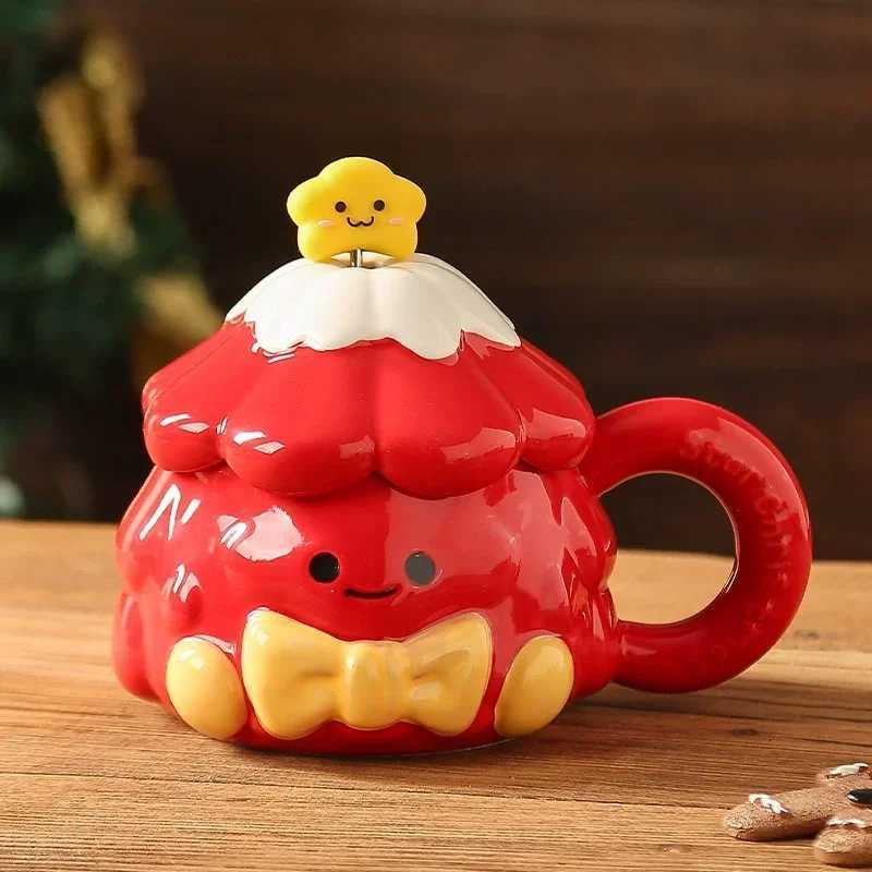 13cm Christmas Tree Ceramic Cups Cute Home Desktop Ornaments With Lid Mug Drinking Cups Holiday Gifts M251206 - view 7