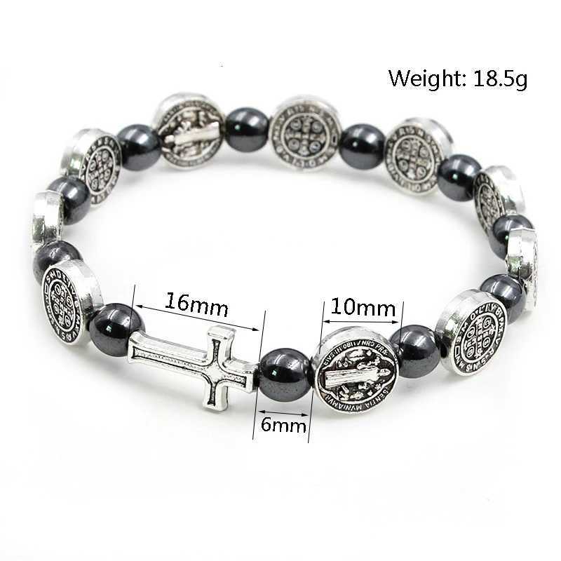VILLWICE Catholic Rosary Bracelet St Benedict Medal Cross Prayer Bracelets Hematite Beads Religion Jewelry Accessories W251206