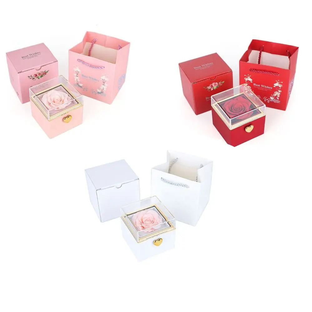 Rotation Rose Jewelry Gift Box Eternal Rose Ring Display Proposal Ring Boxes Dustproof Jewelry Display Rack Lovers 251201