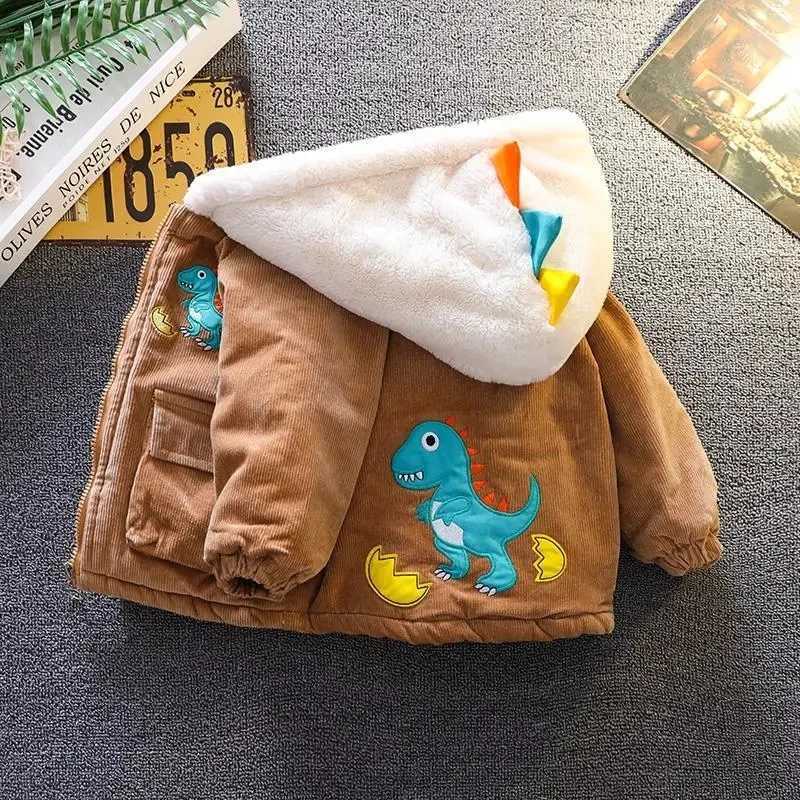 Winter Kids Corduroy Hooded Jackets Boys Cartoon Outerwear 0-6Y Young Children Casual Clothes Autumn Girls Thick Warm Coats 2024W251206