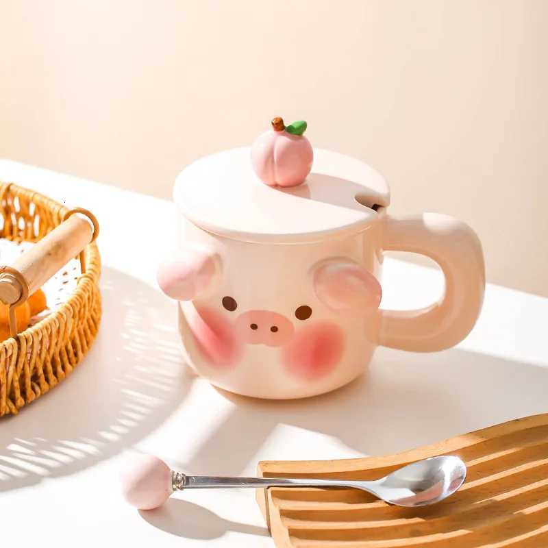 450ml Cartoon Pig Mug Coffee Cup Set with Spoon Ceramic Gift Home Mugs 3D Water Cups Lovers Milk Large Capacity Breakfast Mug M251206 - view 5
