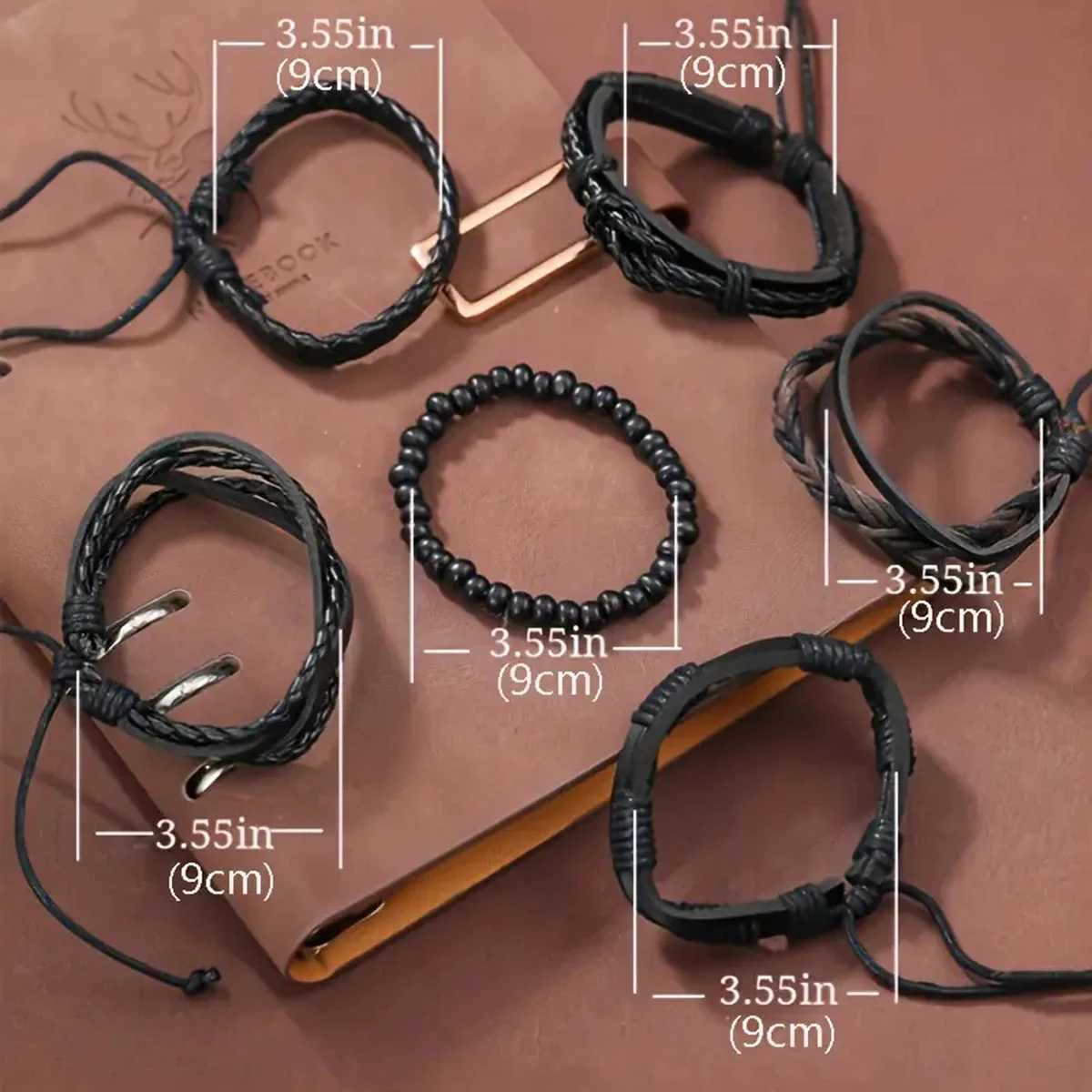 6pcs Mens PU Leather Punk Street Style Black Handmade Men Minimalist Twist Bracelet W251206