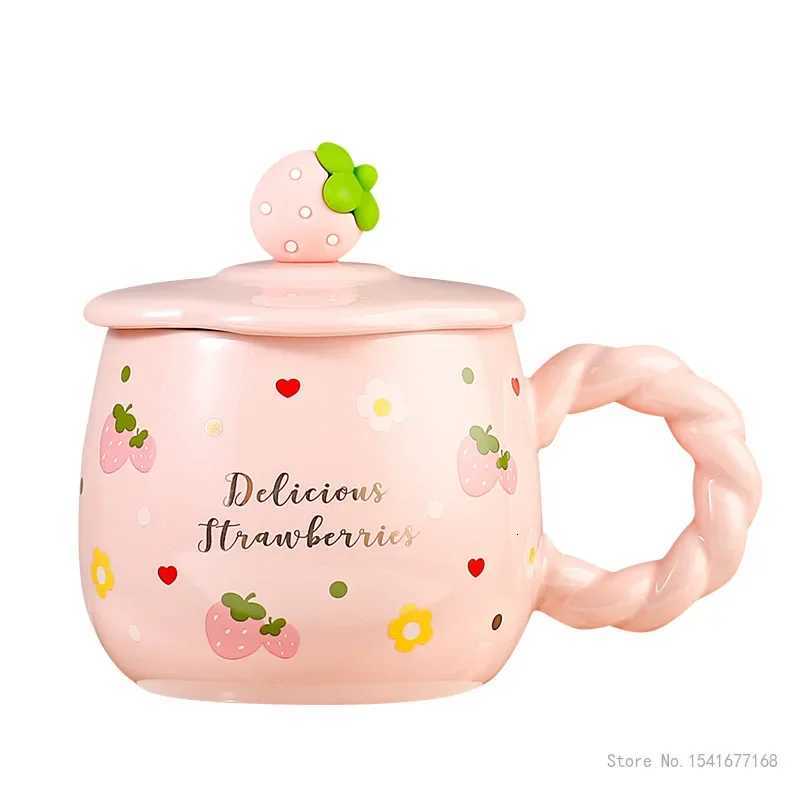 Creative Ceramic Cartoon Strawberry Pattern Milk Cup with Cover Chinese Style Home Office Supplies Handle Breakfast Mug 1Pc M251206 - view 6