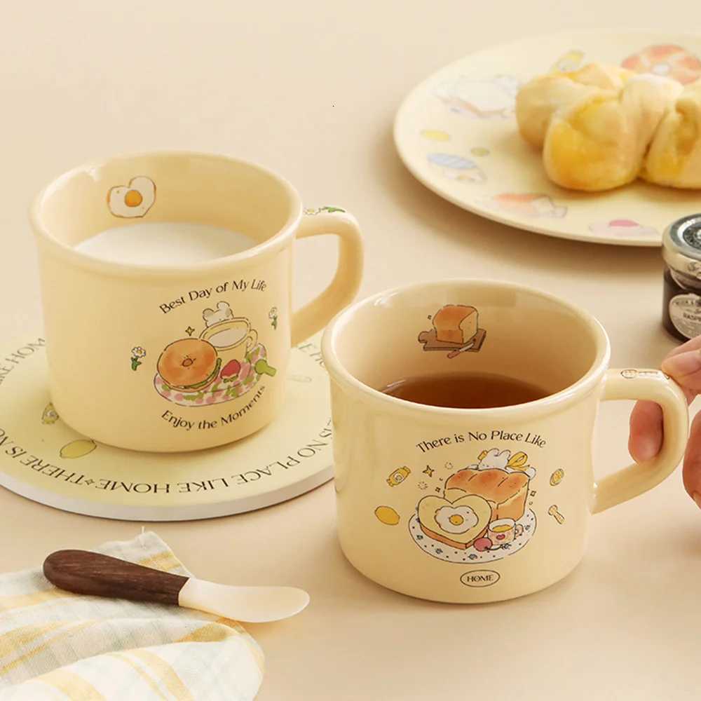 Kawaii Coffee Mug Lovely Bunny Bagel Toast Bread Flower All-round Cute Pattern Creamy Morning Breakfast Milk Ceramic Teens Cup M251206