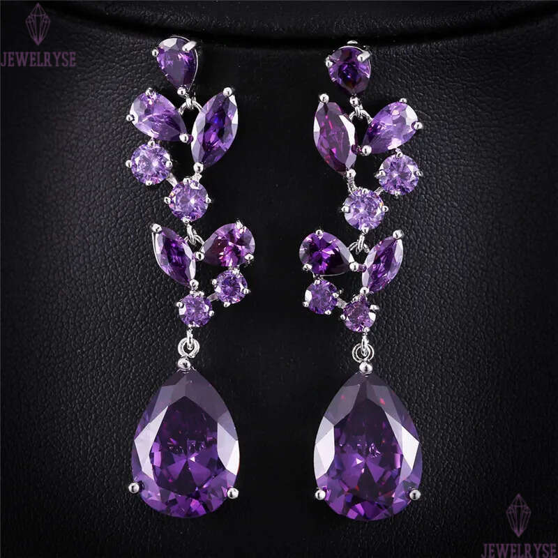 luxury red water drop earrings designer south american jewelry ruby white purple AAA cubic zirconia copper earring for woman wedding gift girls party
