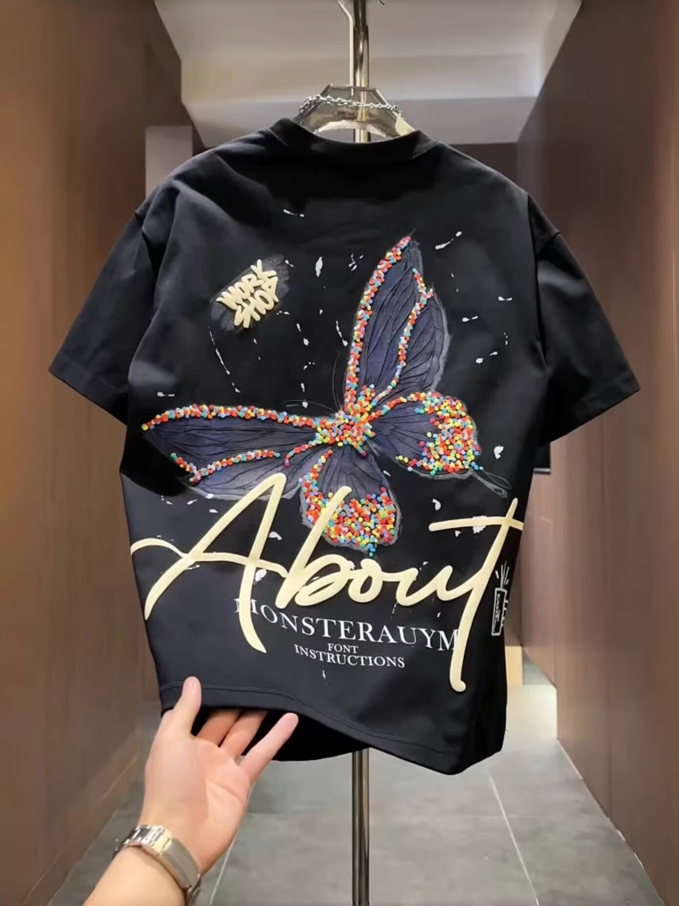 Designer Luxury Clothing American Style Loose T-shirt Short Sleeve Men Ins Trendy Brand Personalized Print Butterfly Pattern Casual Round Neck Cool Ba