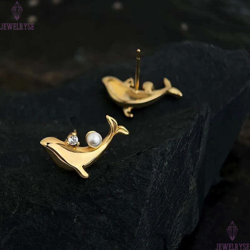 luxury 18k gold dolphin designer stud earring for woman ear clip AAA cubic zirconia pearl diamond earrings womens jewelry S925 silver needle party gir