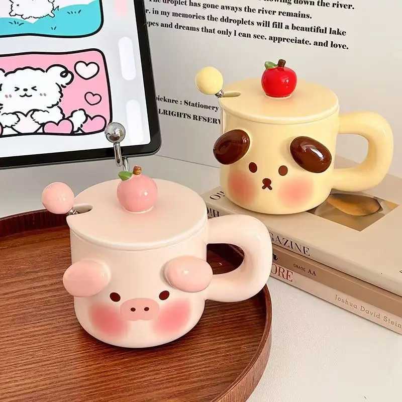Ceramic Mugs Cartoon Puppy Three-dimensional Animals Pink Pig Cute Coffee Mug with Lid Childrens Breakfast Milk Cups M251206 - view 3