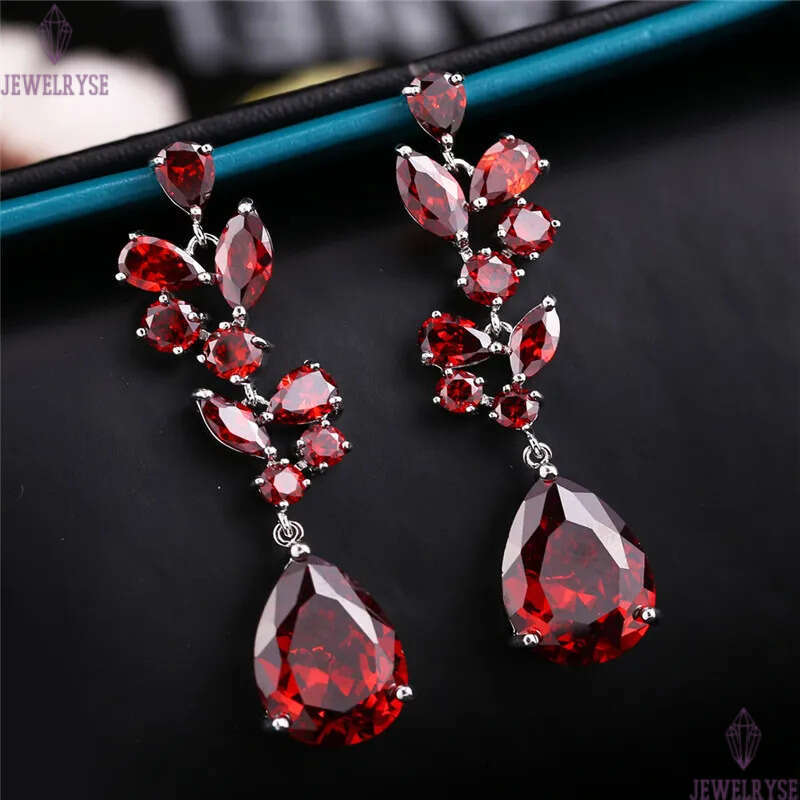 luxury red water drop earrings designer south american jewelry ruby white purple AAA cubic zirconia copper earring for woman wedding gift girls party