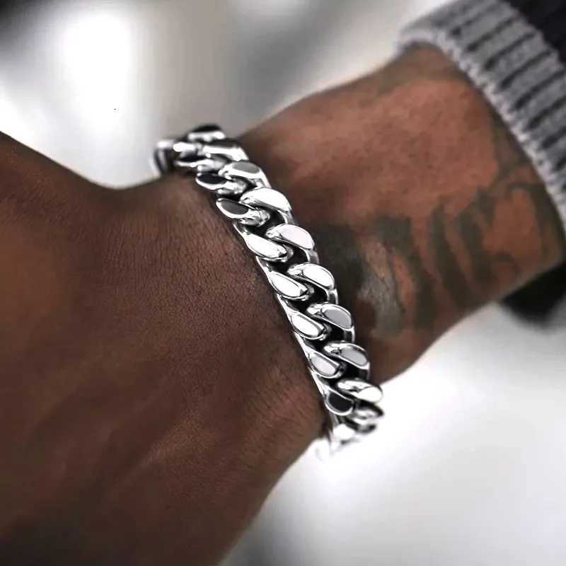 HNSP Stainless Steel Cuban Chain Bracelet For Men Punk Hand Chain Male Jewelry Accessories 8mm-14mm Wide W251206