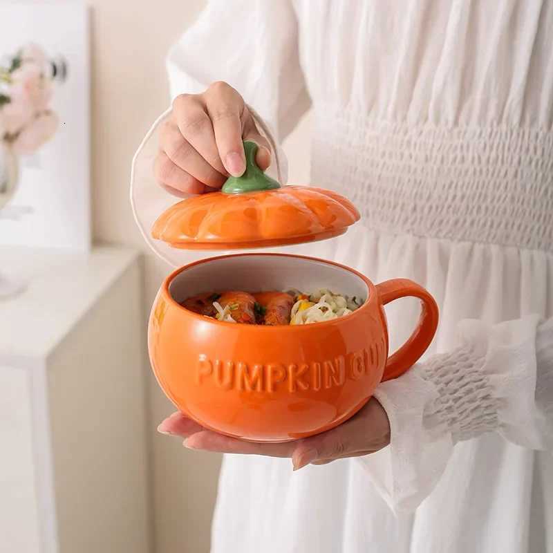 Pumpkin Mug Ceramic with Lid with Spoon Coffee Cups Milk Tea Breakfast Creative Handle Design Gift Drinkware Kitchen Halloween M251206 - view 5