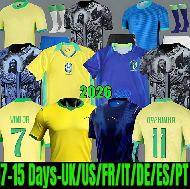BRAZILS 2026 World Cup soccer jerseys NEYMAR JR VINI JR 26 27 Home Camiseta de PAQUETA RAPHINHA MARQUINHOS 2024 2025 brasil football shirt RICHARLISON men kids