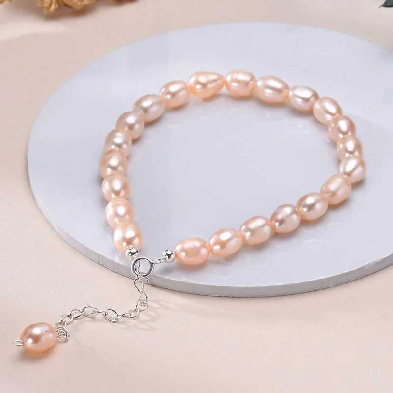 YWYC 6-7mm Rice Shape Freshwater Pearl Bracelet Pink Purple Mix Color S925 Sterling Silver Chain Womens Hand Bracelet Jewelry W251206