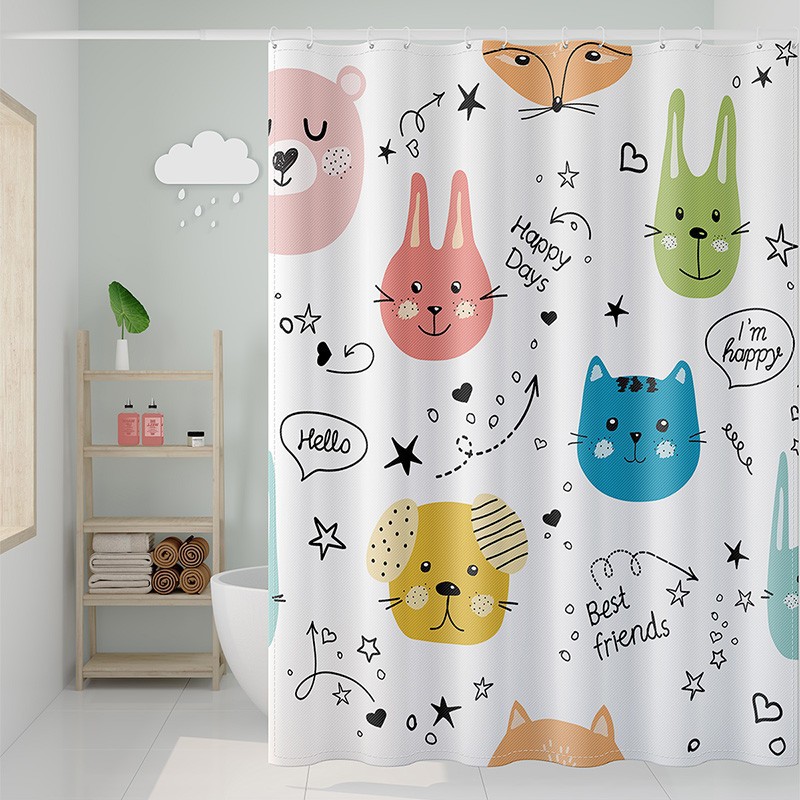 YL-37902 Cartoon Digital Print Shower Curtain, Bathroom Curtain, Partition Curtain, Hanging Curtain, Anti-mildew Shower Curtain
