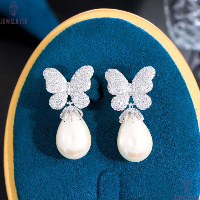 luxury pearl diamond designer earring for woman engagement wedding banquet white AAA zirconia womens 18k gold charm earrings jewelry dangle women part