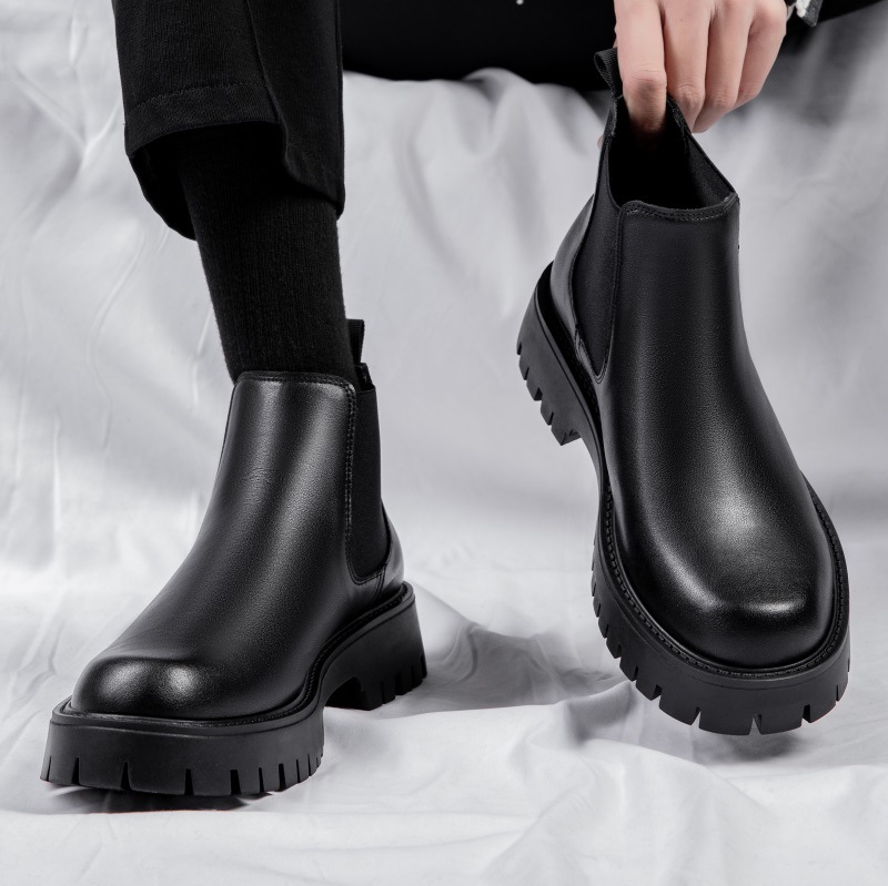 2025 new Men's Martin Boots Winter Genuine Leather British Style Chelsea Boots Fleece-Lined High-Top Leather Boots Trendy and Versatile Men'