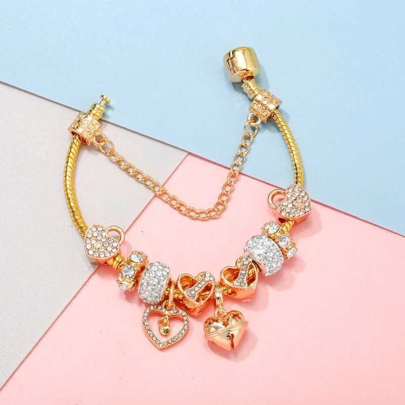 Valentines Day Charm Bracelet For Women With Gold Color Snake Chain Heart-Shaped DIY Charms Beads Pendants High-Quality Jewelry W251206
