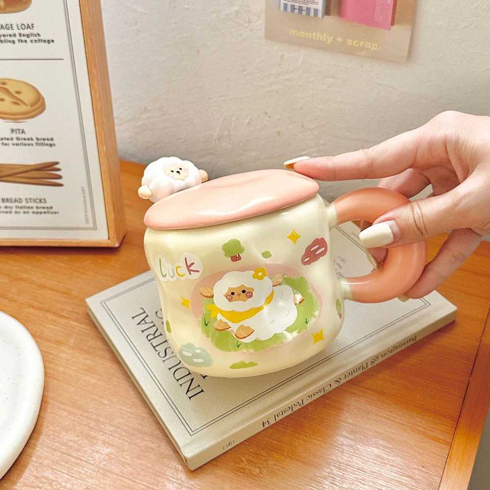Creative Cartoon Ceramic Cup with Lid Spoon Home Office Couple Water Cups Exquisite Gift Ins Style Coffee Kawaii Milk Mug M251206 - view 7