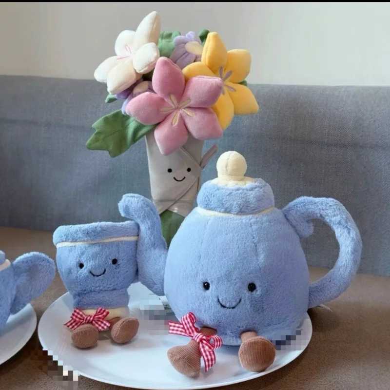 luxury Afternoon Tea Set Plush Toy Teapot Coffee Cup Character Dolls Cute Kitchen Themed Decor Gift Set K251206