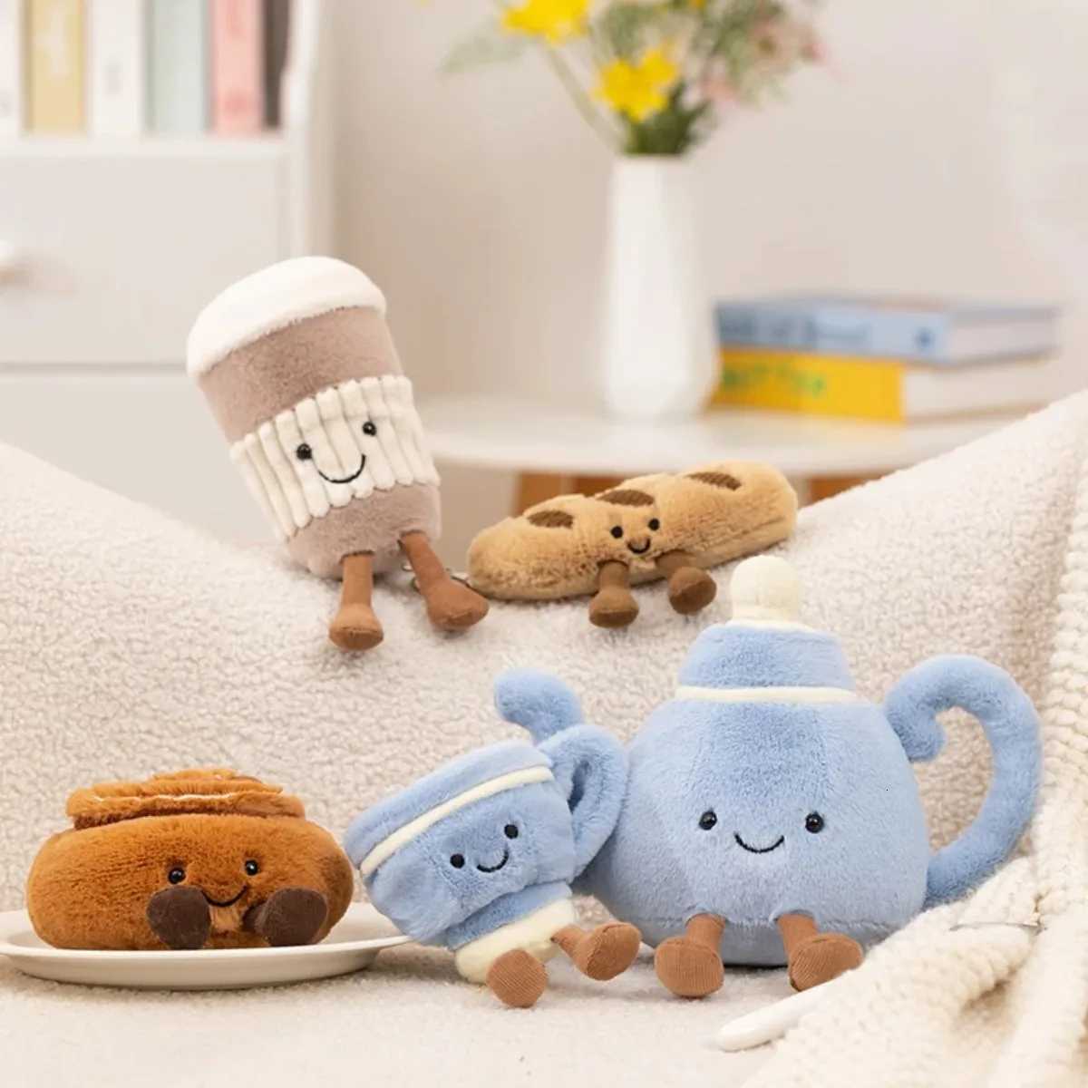 Cartoon Afternoon Tea Series Stuffed Plush Toys Cake Baguette Cinnamon Teapot Coffee Cup Plush Toy Home Decor Gift for Boy Girl K251206