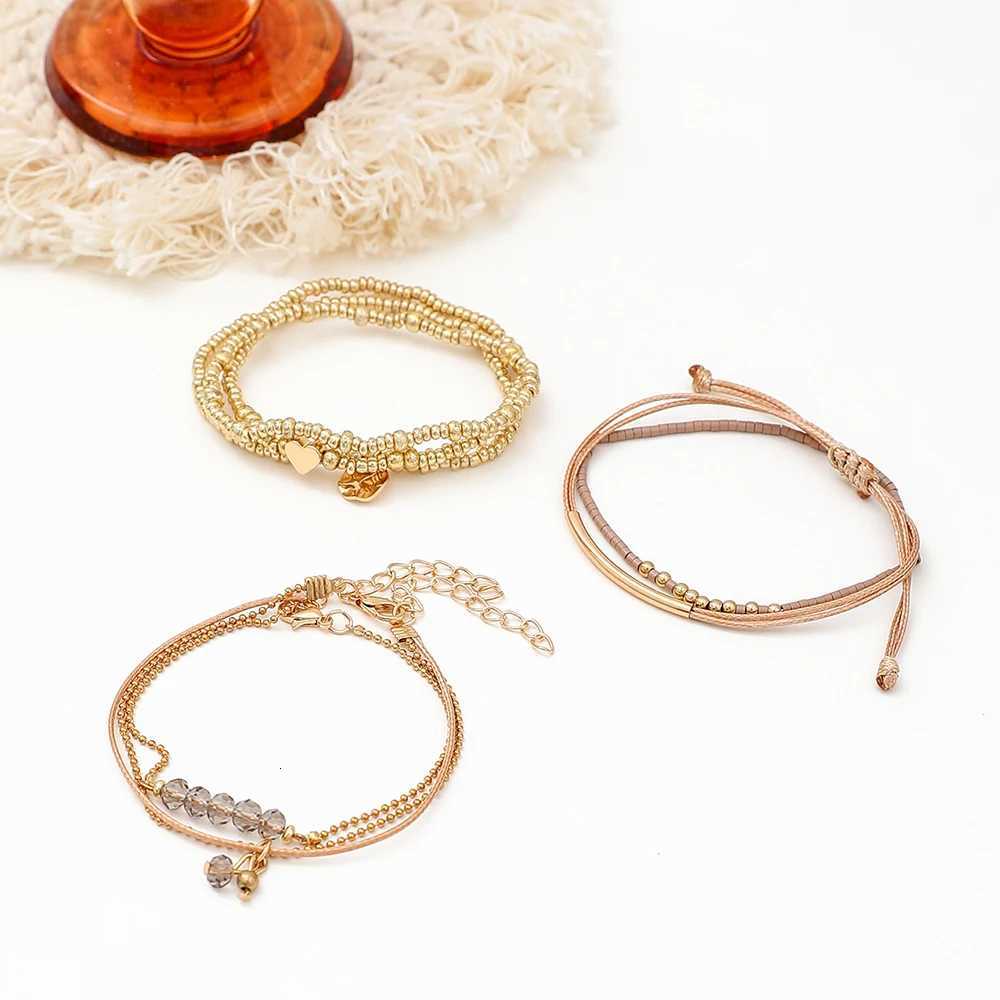 7Pcs/Set Bohemian Style Heart Beads Round Pendant Adjustable String Beads Bracelet CCB Elastic Bracelet Set For Women W251206