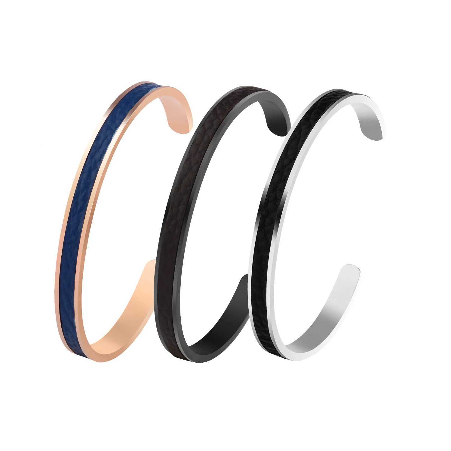 Minimalist Cuff Bangle For Men Black Man Bracelets On Hand Adjustable Stainless Steel PU Leather Men Fashion Jewelry Trendy Gift W251206