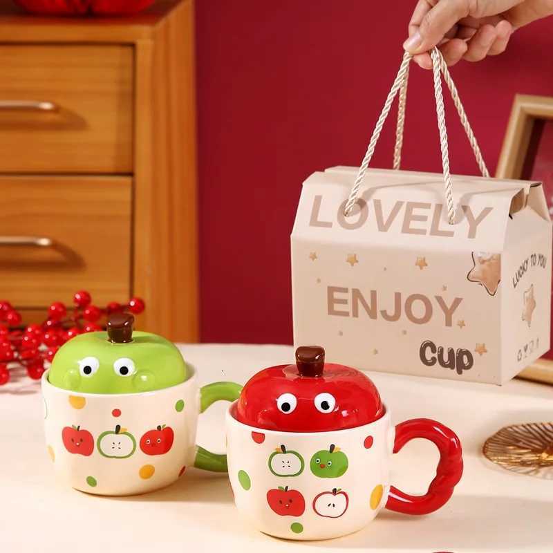Creative Apple Shaped Ceramic Mug With Lid 2025 New Household Office Water Cups Large Capacity Girl Milk Cups Gift Box M251206