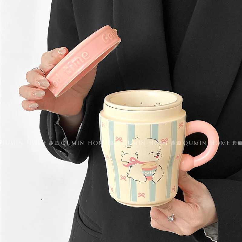 Ins Style Cute Puppy Mug Cartoon Ceramic Tea Separator Cup with Lid Tea Strainer Water Cup Mugs Coffee Cups M251206 - view 5