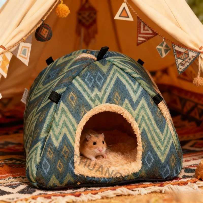 Pet Golden Bear Hides in Sleep Cabin with Velvet Warmth Bird Rabbit Mouse Hanger Waterproof and Cold Proof Small Animal Nest M251206