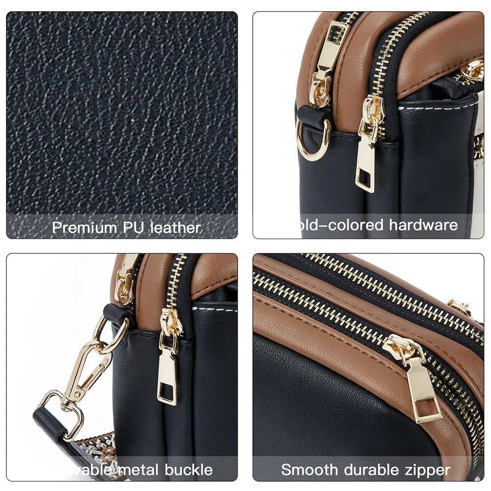 Stylish Wide Strap Shoulder Bag Womens Multiple Pockets Faux Leather Crossbody Bags Adjustable Strap Travel Handbag PurseT251205