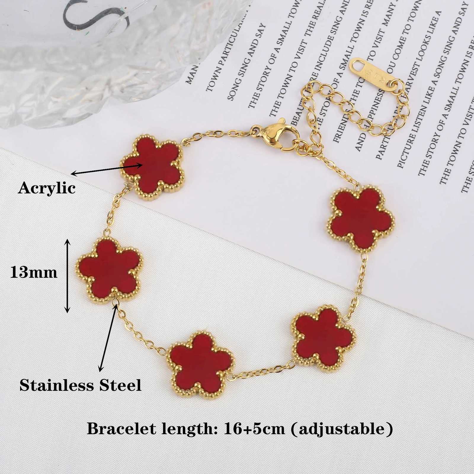 White Black Red Green Shell Five Leaf Flower Stainless Steel Ladies Bracelet Simple for Woman Party Birthday Jewelry Gift Clover W251206