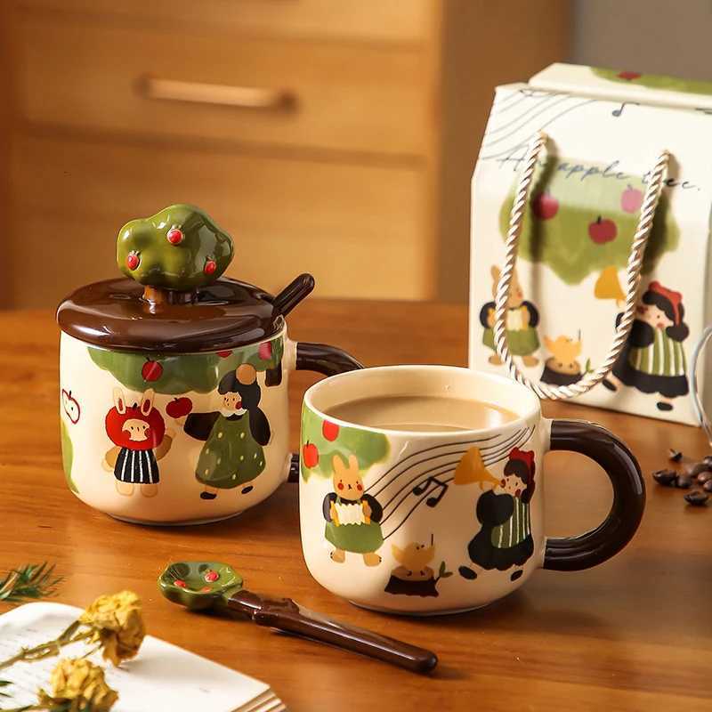 Cute Cartoon Anime Merchandise Apple Tree Girl Ceramic Covered Mug Cute Girl Coffee Breakfast Milk Water Cup Birthday Gift M251206 - view 7