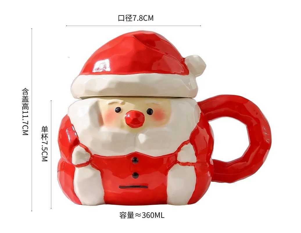 Santa Claus Mug Creative Ceramic Coffee Cup with Lid Embossed 3D Breakfast Milk Mug Afternoon Tea Flower Tea Cup Christmas Gift M251206 - view 7