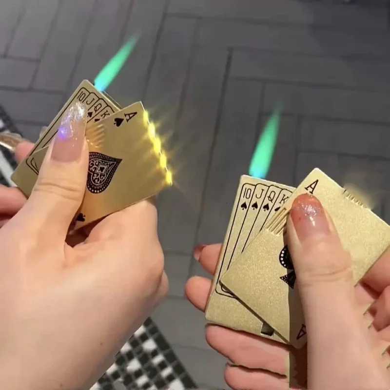 Unusual Torch Turbo Butane Gas Lighters Novelty Metal Playing Cards Jet Flame Lighter Creative Windproof Outdoor Lighter H251206