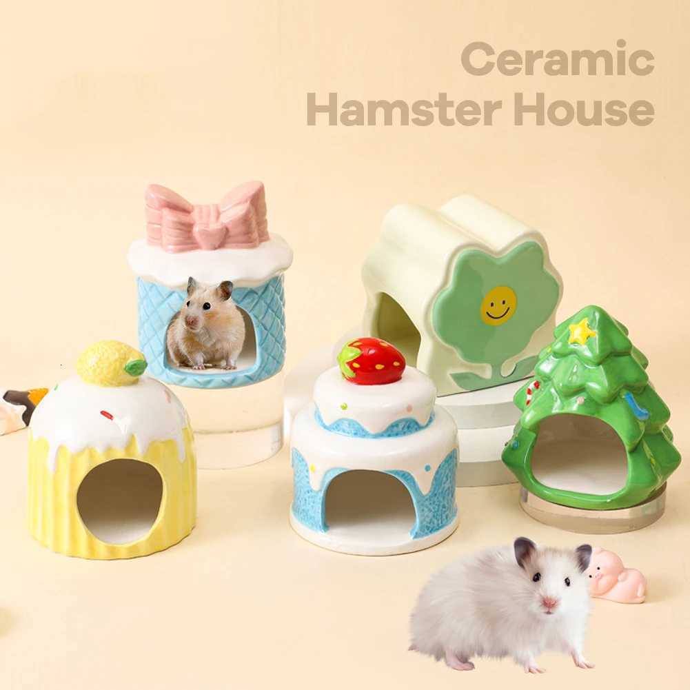 1Pc Small Animal Hideout Ceramic Hamster House Chinchilla Mini Hut Cave Cage Accessories For Dwarf Hamsters Gerbils And Hedgehog M251206