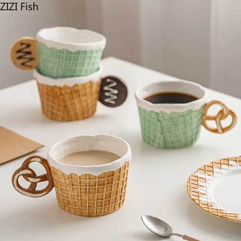 Creative Cookie Water Cup Cute Ceramic Mug Office Afternoon Tea Coffee Cup Home Breakfast Milk Cup Dessert Plate Drink Set M251206 - view 3