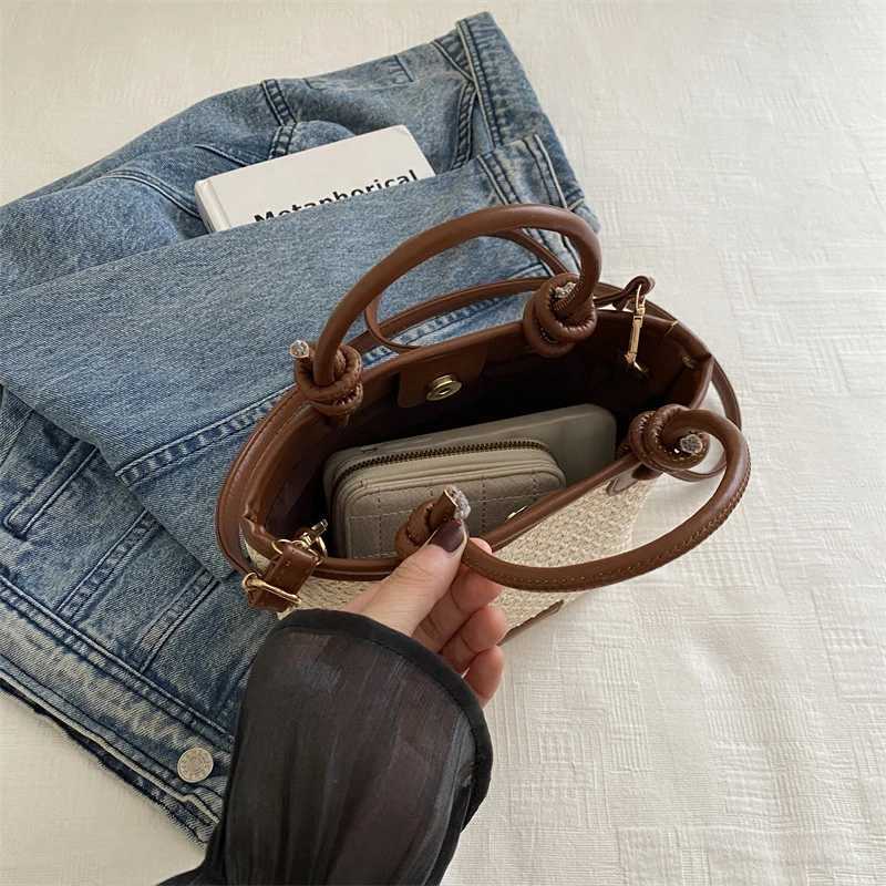 New Straw Woven Crossbody Bags For Women Summer Vacation Bucket Shoulder Bags Summer Seaside Beach HandbagsT251206