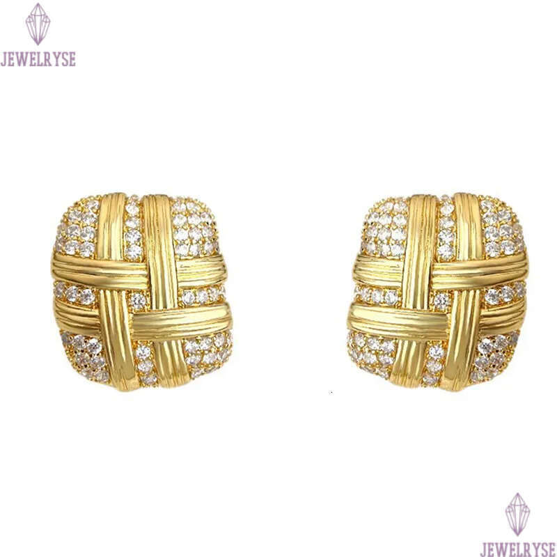 new original sqaure 18k gold stud designer earring for woman party AAA cubic zirconia earrings ear clip jewelry S925 silver needle womens valentines d