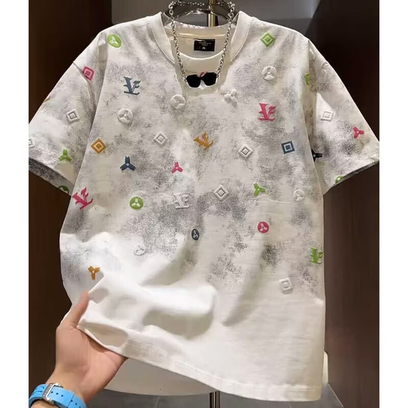 Designer Luxury Clothing Fashion Tie-dye High-end Round Neck 2025 Summer New Short Sleeve Light Luxury Trendy Loose T-shirt Half Sleeve Men