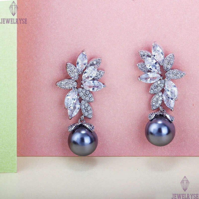 Luxury Bride Wedding Charm Long jewelry designer Silver earrings South American Water Drop Pearl White Blue Red AAA Cubic Zirconia Copper Earring For 