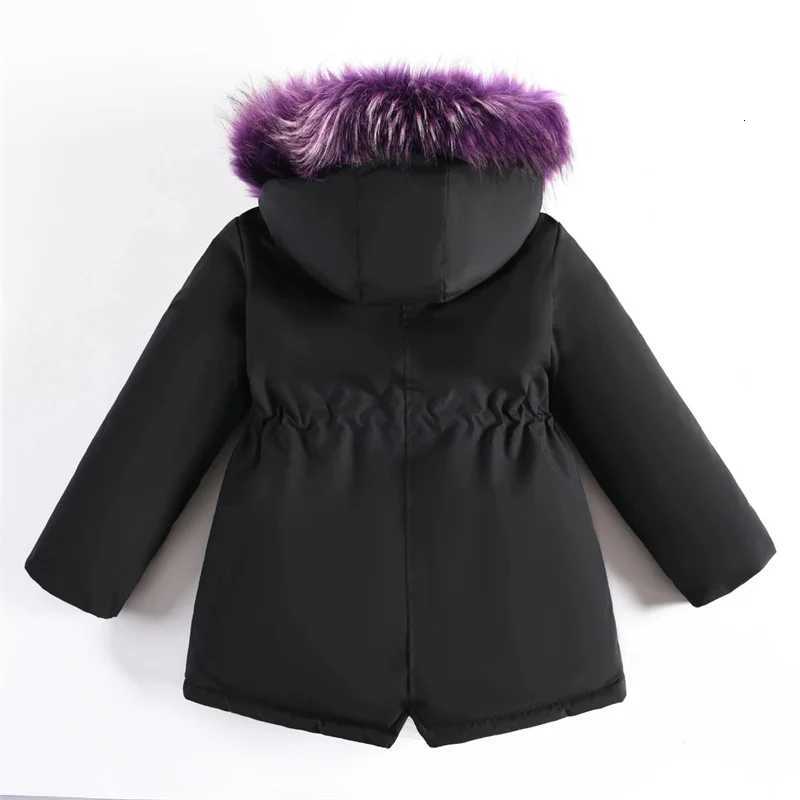 -20 Girls Thicken Coats Children Warm Fur Collar Hooded Jackets Teen Plus Velvet Outerwear Winter Kids Padded Windproof ParkasW251206