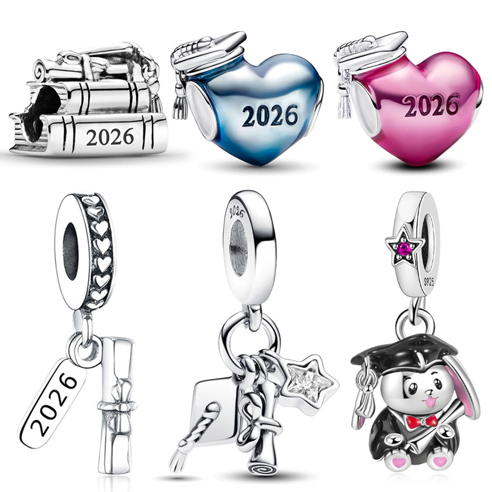 FewDook New Arrival 2026 Graduation Series Charm Silver Plated Fit Pan Bracelet Making For Woman Beads Pendants Holiday Christmas Jewelry Gift