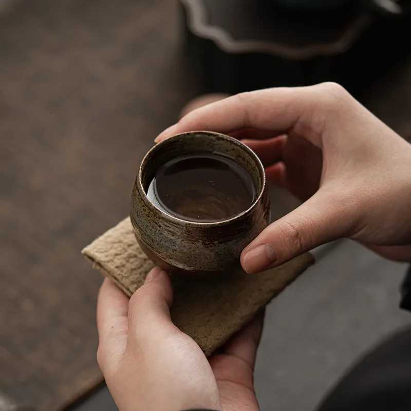 Japanese Handmade Rough Pottery Tea Cup Ceramic Kung Fu Tea Set Single Cup Antique Style Quiet Path Antique Craftsmanship Gift M251206 - view 4