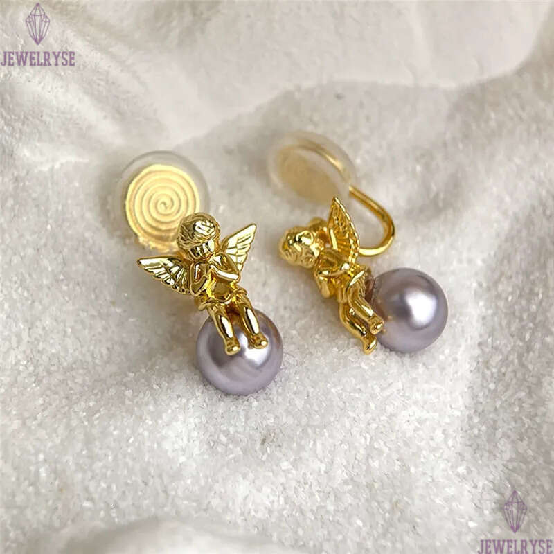 fashion 18k gold pearl angel designer stud earring for woman ear clip luxury earrings womens jewelry S925 silver needle party girls friend birthday gi