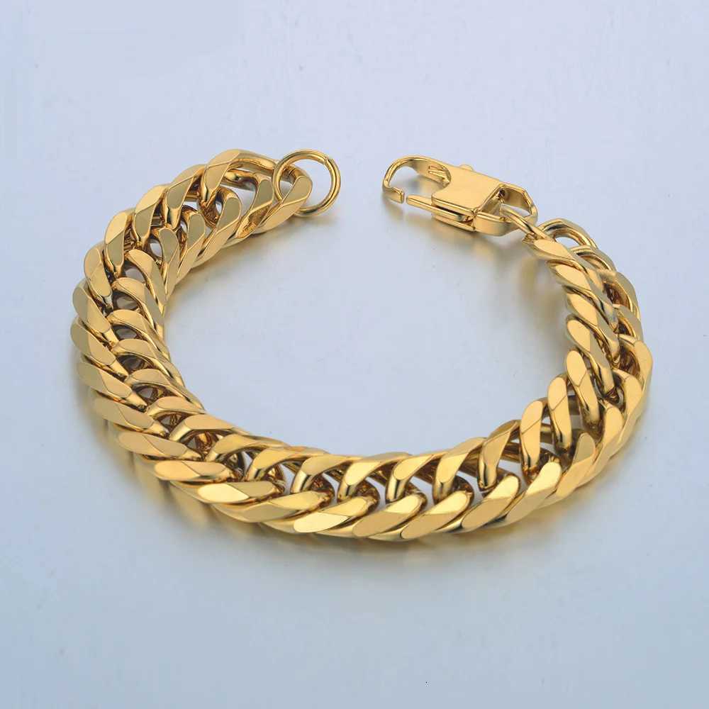 Mens 316L Stainless Steel Male Bracelet Wholesale Gold Silver Color Braclet Chunky Cuban Chain Link Bracelet For Man Jewelry W251206