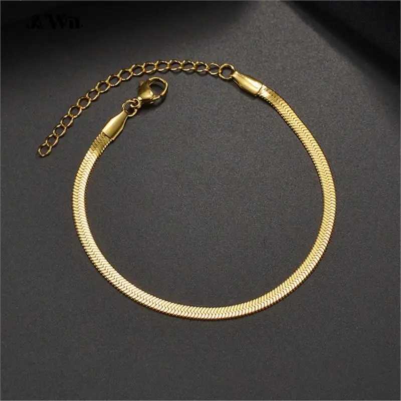 Awit Classic Snake Chain Bracelets for Women Trend Gold Plated Stainless Steel Cuban Chain Bracelet Trendy Woman Gifts Jewelry W251206