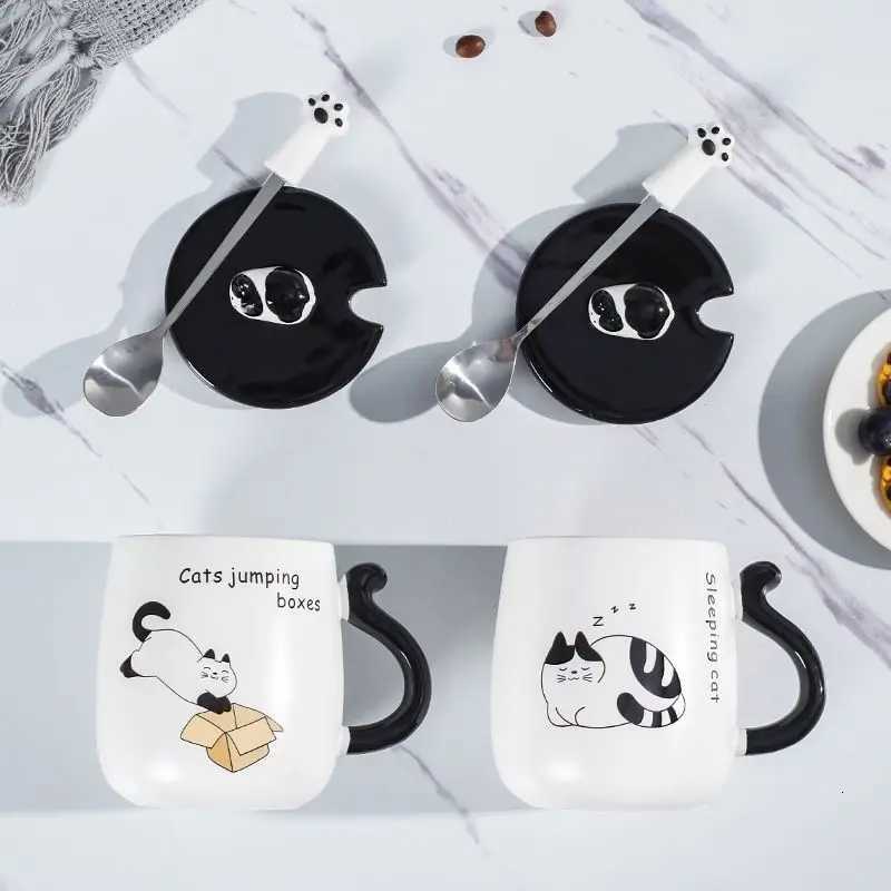 Cartoon Cat Ceramic Mug Birthday Gift Cute Coffee Cup with Lid Tail Handle Unusual Mugs Personalized Gifts Drinkware M251206 - view 5