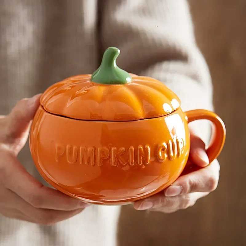 Pumpkin Mug Ceramic with Lid with Spoon Coffee Cups Milk Tea Breakfast Creative Handle Design Gift Drinkware Kitchen Halloween M251206 - view 7