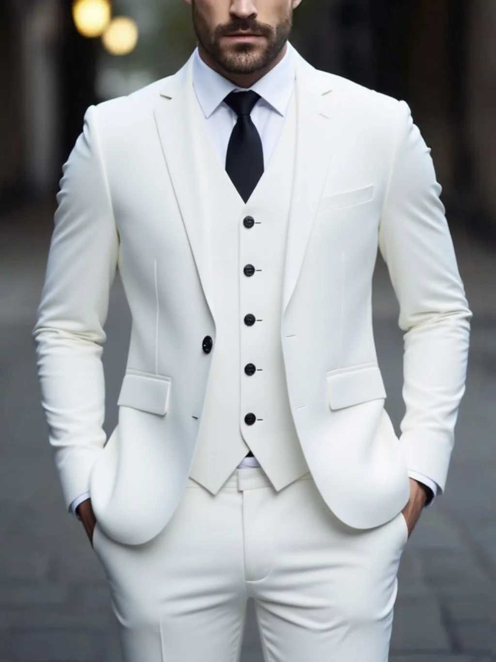 Mens Three-Piece White Suit Anti-Wrinkle No Anti-Stick Fur Business Formal Suit Four-Season Workplace Work Clothing Dr M260313